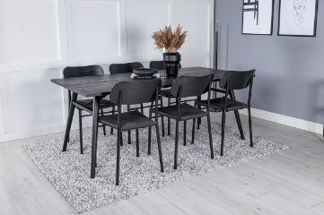 Imagine Masa de dining extensibilă Sleek, neagră periată - 190*95 + Set de 2 scaune de dining Polly - Negru / Negru _6