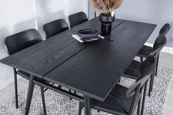 Imagine Masa de dining extensibilă Sleek, neagră periată - 190*95 + Set de 2 scaune de dining Polly - Negru / Negru _6