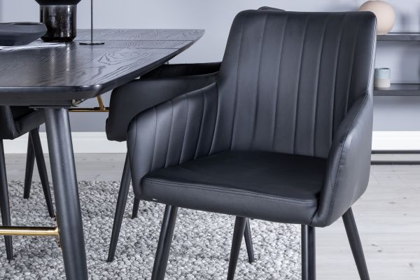 Imagine Tabel de extensie Gold - 180/220*85*H76 Furnir negru - Picioare negre - Detalii din alama + Comfort - Set de 2 scaune de dining - negru/negru _4