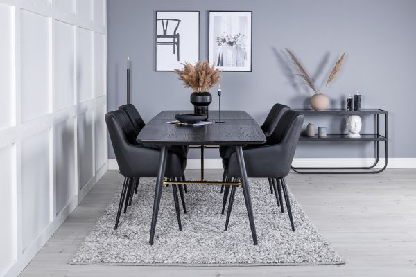 Imagine Tabel de extensie Gold - 180/220*85*H76 Furnir negru - Picioare negre - Detalii din alama + Comfort - Set de 2 scaune de dining - negru/negru _4