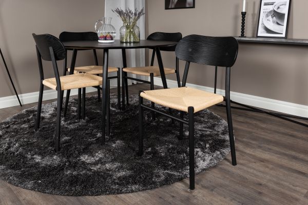 Imagine Vă rog să traduceți complet Tabel de dining Silar - Rotund 100 cm - Melamină neagră / Picioare negre + Set 2 scaune de dining din oțel Polly, K/D, Spătar negru, scaun iluminat în spate _4