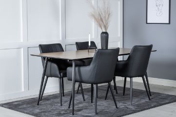 Imagine Masa de dining Silar - 180 cm - Tip "Aspect Lemn" Melamină / Picioare Negre + Scaune de dining Comfort - set de 2 bucăți - Negru/Negru