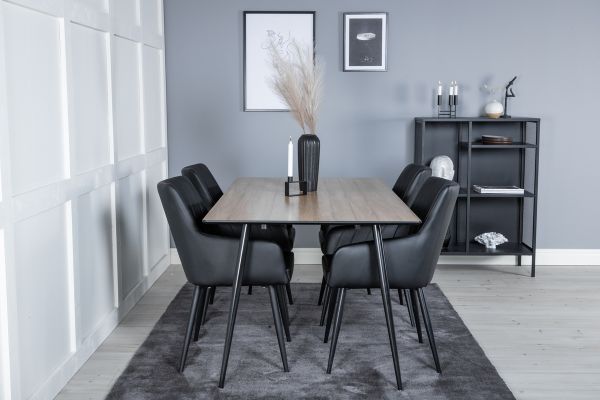 Imagine Masa de dining Silar - 180 cm - Tip "Aspect Lemn" Melamină / Picioare Negre + Scaune de dining Comfort - set de 2 bucăți - Negru/Negru