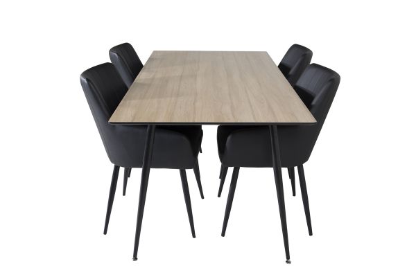 Imagine Masa de dining Silar - 180 cm - Tip "Aspect Lemn" Melamină / Picioare Negre + Scaune de dining Comfort - set de 2 bucăți - Negru/Negru