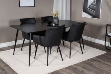 Imagine Masa de dining Silar - 180 cm - Melamina neagră / Picioare negre + Set de 2 scaune de dining Comfort - negru/negru