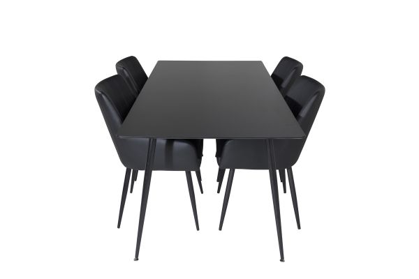 Imagine Masa de dining Silar - 180 cm - Melamina neagră / Picioare negre + Set de 2 scaune de dining Comfort - negru/negru