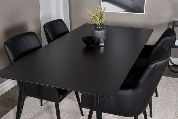 Imagine Masa de dining Silar - 180 cm - Melamina neagră / Picioare negre + Set de 2 scaune de dining Comfort - negru/negru