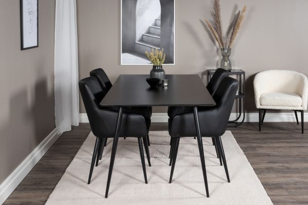 Imagine Masa de dining Silar - 180 cm - Melamina neagră / Picioare negre + Set de 2 scaune de dining Comfort - negru/negru