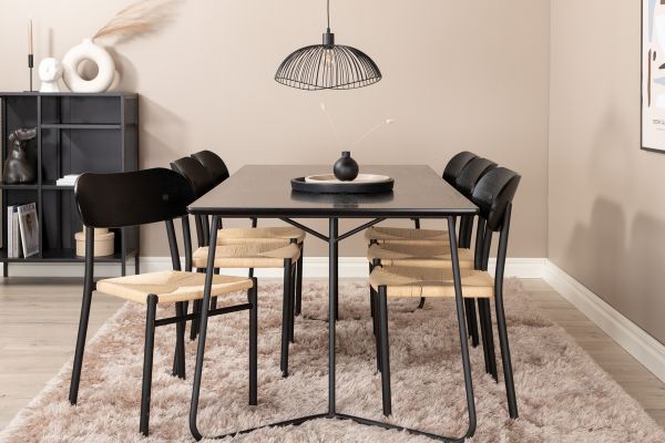 Imagine Masa de dining Pippi - MDF negru / furnir negru + Set de 2 scaune de dining din otel Polly, K/D, spatar negru si scaun cu lumina - 6