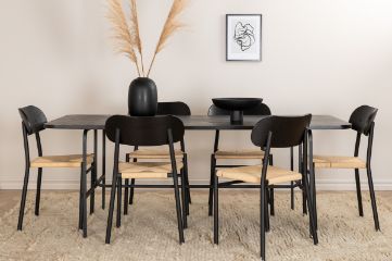 Imagine Masa de dining Uno - Negru / Furnir Negru + Set 2 scaune de dining Polly din Oțel, negre spate luminos 6