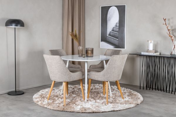 Imagine Vă rugăm să traduceți complet Plaza Round Table 100 cm - Top alb / Picioare albe + Plaza Matstol 2-pack - Ek-Look / Ljusgrå _4