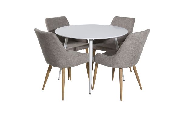 Imagine Vă rugăm să traduceți complet Plaza Round Table 100 cm - Top alb / Picioare albe + Plaza Matstol 2-pack - Ek-Look / Ljusgrå _4