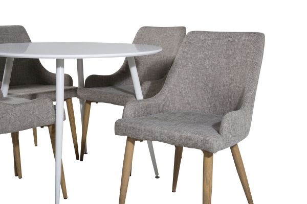 Imagine Vă rugăm să traduceți complet Plaza Round Table 100 cm - Top alb / Picioare albe + Plaza Matstol 2-pack - Ek-Look / Ljusgrå _4