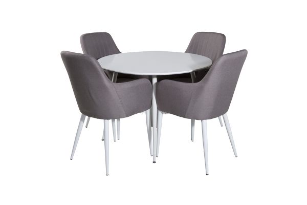 Imagine Please fully translate Plaza Round Table 100 cm - White top / White Legs +Comfort Chair 2-pack Polar grey - White Legs _4