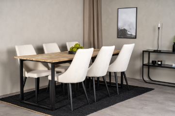 Imagine Masa de dining Cirebon 200*90cm - Tek / Negru + Scaun de dining Leone - Picioare Negre / Corduroy Bej _6