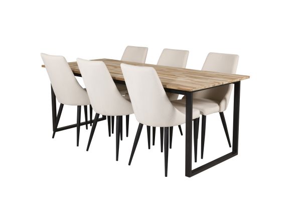 Imagine Masa de dining Cirebon 200*90cm - Tek / Negru + Scaun de dining Leone - Picioare Negre / Corduroy Bej _6