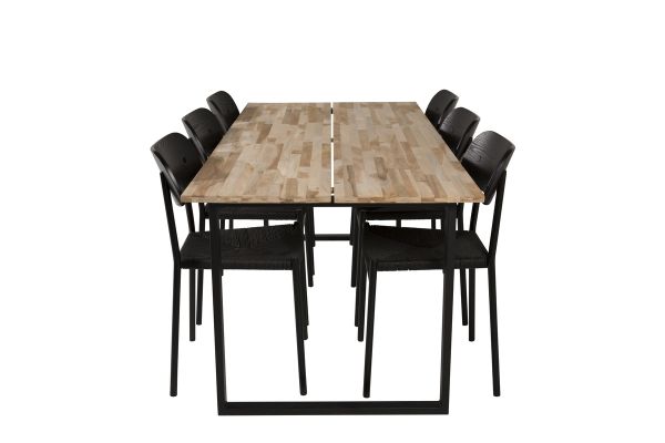 Imagine Masa de dining Cirebon 200*90cm - Teak / Negru + Set de 2 scaune de dining Polly - Negru / Negru _6