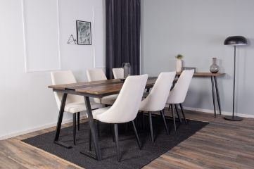 Imagine Masa de dining Jakarta - Teak negru / închis - 200*90*H75 + Scaun de dining Leone - Picioare negre / catifea bej _6