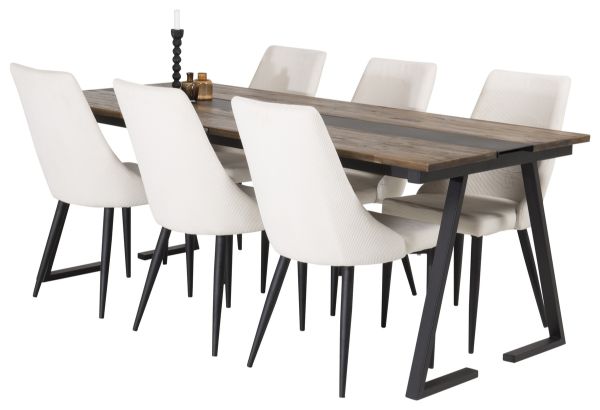 Imagine Masa de dining Jakarta - Teak negru / închis - 200*90*H75 + Scaun de dining Leone - Picioare negre / catifea bej _6