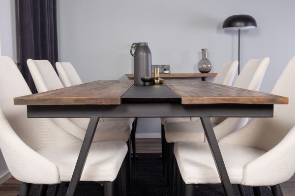 Imagine Masa de dining Jakarta - Teak negru / închis - 200*90*H75 + Scaun de dining Leone - Picioare negre / catifea bej _6