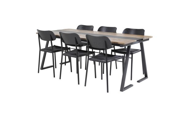 Imagine Vă rugăm să traduceți complet Jakarta Matbord - Svart / mörk Teak - 200*90*H75 +Polly Dining Chair 2-pack - Black / Black _6