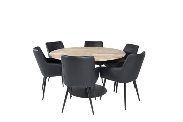 Imagine Cirebon Round Table - 140cm - Teak / Negru + Comfort - Pachet de 2 scaune de dining - negru / negru _6