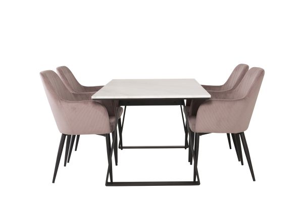 Imagine Vă rugăm să traduceți complet Estelle Dining Table 140*90 - Marmură albă / Picioare negre + Set 2 scaune de dining Comfort - Picioare negre / Corduroy roz pal _4