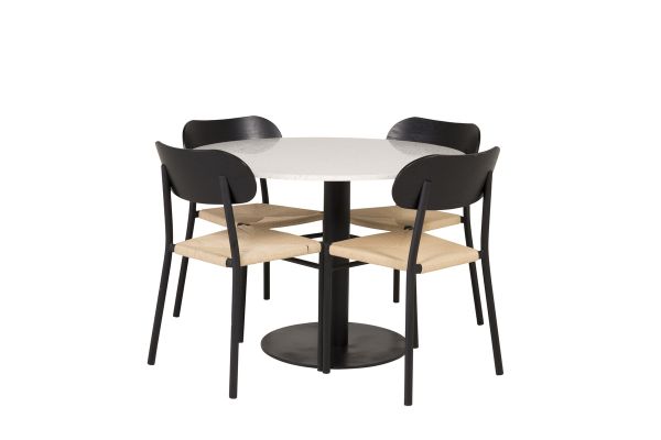 Imagine Vă rugăm să traduceți complet Tabelul de dining Razzia 106cm - Terazzo alb / Negru + Pachet de 2 scaune de dining din oțel poli, K/D, scaun cu spătar luminos, negru _4