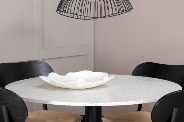 Imagine Vă rugăm să traduceți complet Tabelul de dining Razzia 106cm - Terazzo alb / Negru + Pachet de 2 scaune de dining din oțel poli, K/D, scaun cu spătar luminos, negru _4