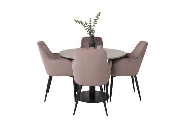 Imagine Masa de dining Razzia 106cm - Gri Terazzo / Negru + Set 2 scaune de dining Comfort - Picioare negre / Roz pudra _ 4