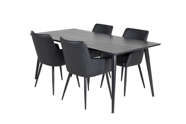 Imagine Masa de dining Dipp - 180*90cm - Furnir negru / picioare complet negre + Scaun de dining Comfort - set de 2 - negru/negru