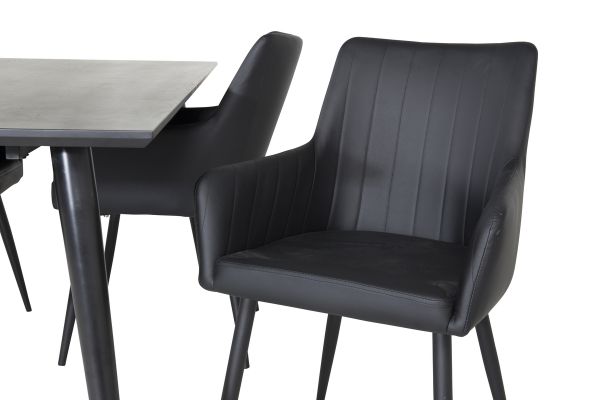 Imagine Masa de dining Dipp - 180*90cm - Furnir negru / picioare complet negre + Scaun de dining Comfort - set de 2 - negru/negru