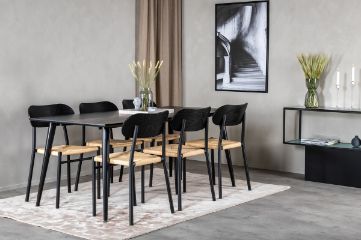 Imagine Masa de dining Dipp - 180*90cm - Furnir negru / picioare complet negre + Scaun de dining din oțel Polly, pachet de 2 bucăți, K/D, spătar negru, 6