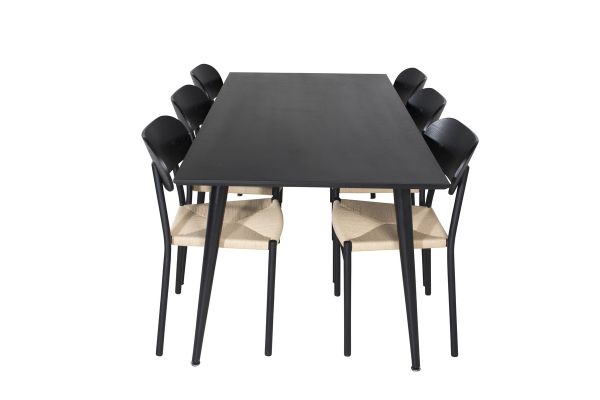 Imagine Masa de dining Dipp - 180*90cm - Furnir negru / picioare complet negre + Scaun de dining din oțel Polly, pachet de 2 bucăți, K/D, spătar negru, 6