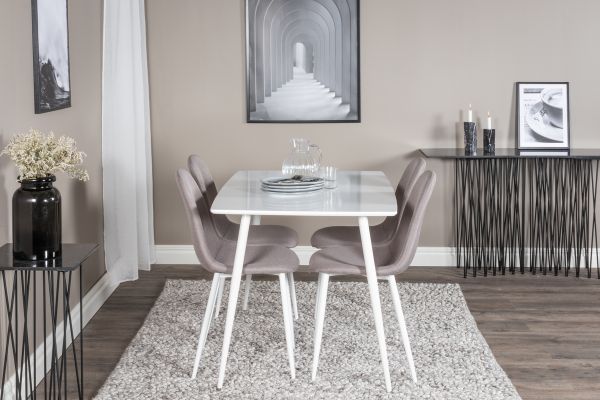 Imagine Masa de dining Polar 120 cm - Alb Alb + Scaun de dining Polar - Alb / Gri Mijlociu