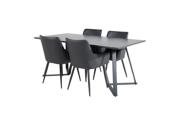 Imagine Masa de dining Marina - Blat negru / Picioare negre + Set 2 scaune de dining Comfort - Negru/Negru