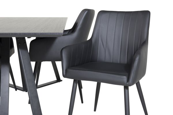 Imagine Masa de dining Marina - Blat negru / Picioare negre + Set 2 scaune de dining Comfort - Negru/Negru