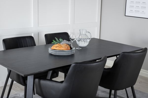 Imagine Masa de dining Marina - Blat negru / Picioare negre + Set 2 scaune de dining Comfort - Negru/Negru