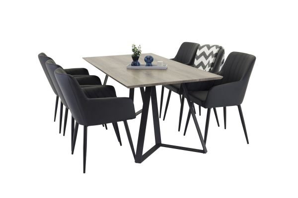 Imagine Masa de dining Marina - 180*90*H75 - Gri / Negru +Comfort - set de 2 scaune de dining - Negru/Negru _6