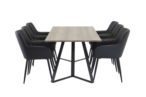 Imagine Masa de dining Marina - 180*90*H75 - Gri / Negru +Comfort - set de 2 scaune de dining - Negru/Negru _6