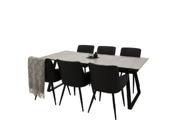 Imagine Masa de dining Estelle 200*90 Marmură albă / Picioare negre +Confort - Set de 2 scaune de dining - negru/Negru _6