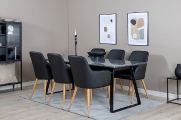 Imagine Estelle Dining Table 200*90 Grey Marble / Black Legs +Comfort - Dining chair 2-pack - black/Black _6