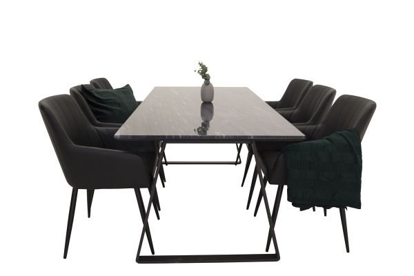 Imagine Estelle Dining Table 200*90 Grey Marble / Black Legs +Comfort - Dining chair 2-pack - black/Black _6