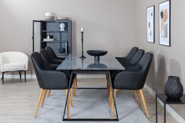 Imagine Estelle Dining Table 200*90 Grey Marble / Black Legs +Comfort - Dining chair 2-pack - black/Black _6