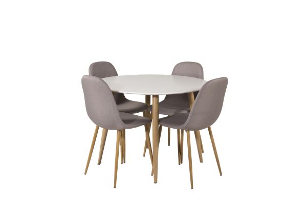 Imagine Plaza Runt Matbord - Ek-Look / Alb - ø100*H75 +Scaun de dining Polar cu picioare de stejar / Material Gri _4