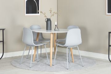 Imagine Vă rugăm să traduceți complet Plaza Runt Matbord - Ek-Look / Vit - ø100*H75 + Arctic Dining Chair - Grey Legs - Grey Plastic _4