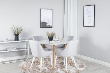 Imagine Vă rugăm să traduceți complet Plaza Runt Matbord - Ek-Look / Vit - ø100*H75 +Plaza Dining chair - White legs - Light Grey Fabric _4