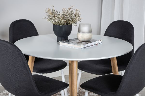 Imagine Plaza Runt Matbord - Ek-Look / Vit - ø100*H75 +Polar Scaun de Dining - Picioare albe - Tesatura neagra _4