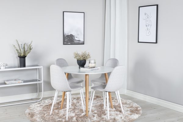 Imagine Plaza Runt Matbord - Ek-Look / Vit - ø100*H75 +Polar Dining Chair - White Legs - Light Grey Fabric _4