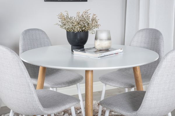 Imagine Plaza Runt Matbord - Ek-Look / Vit - ø100*H75 +Polar Dining Chair - White Legs - Light Grey Fabric _4